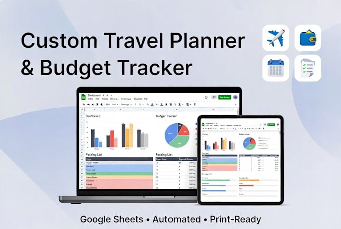 create digital custom travel planner, travel budget tracker in google sheets