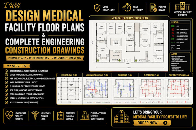 design medical facility floor plans and complete engineering construction plans