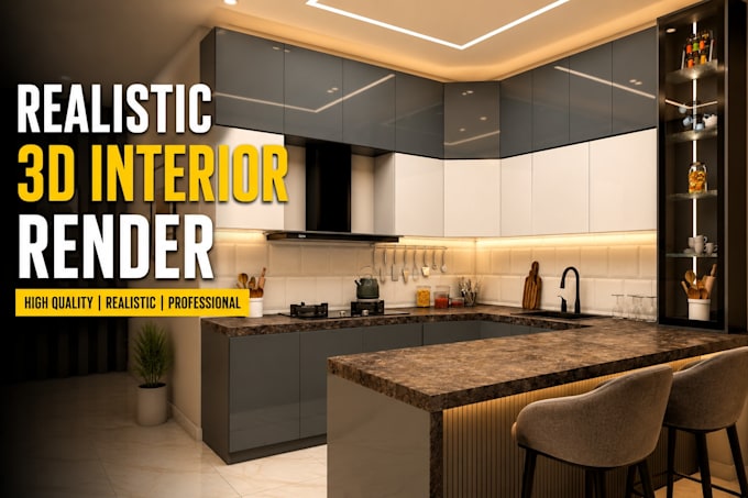 design a 3d kitchen with photorealistic rendering