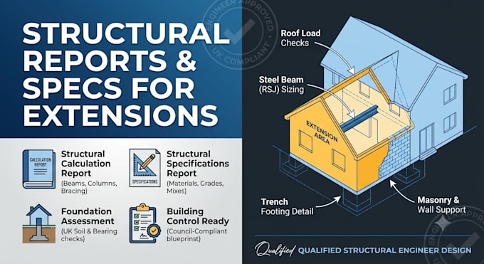 create a structural calculation and specifications report for extension