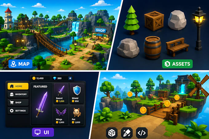 create roblox maps, assets, UI or full games