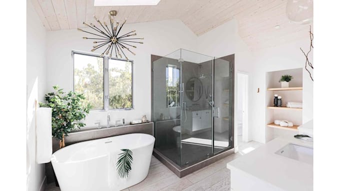 create a spa like bathroom with clean 3d interior design