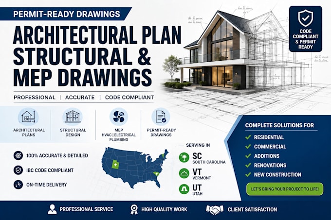 do architectural plan structural mep drawing permit in sc ut vt