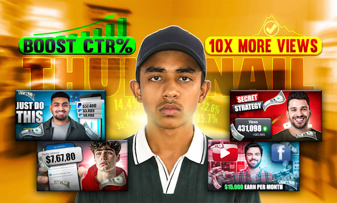 design high CTR click worthy youtube thumbnails in 2 hours