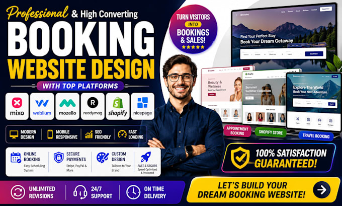 design mixo weblium mozello readymag shopify nicepage booking website