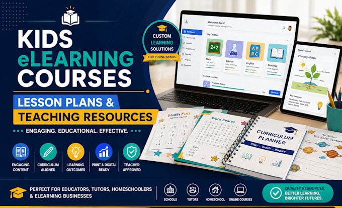 develop custom kids elearning courses, lesson plans and teaching resources