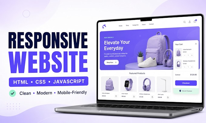 build a responsive HTML CSS and javascript website