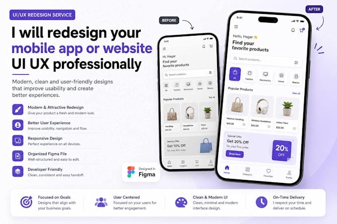 redesign your mobile app or website UI UX