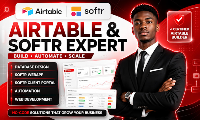 build airtable database, automation softr web app and workflow