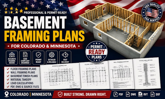 draw basement framing plans for colorado and minnesota