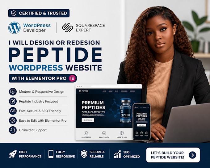design or redesign peptide wordpress website with elementor pro