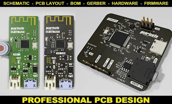 create,review professional pcb design with detailed schematics, gerber file, bom