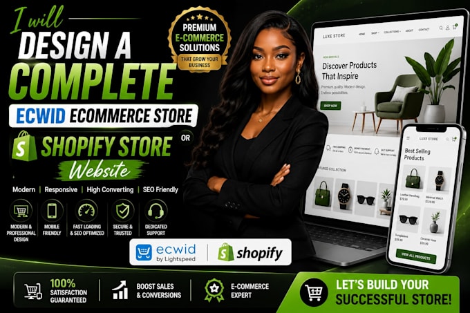 design a complete ecwid ecommerce store or shopify store website