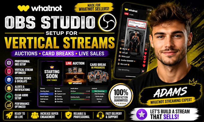 setup obs studio for whatnot vertical streams, auctions and card breaks