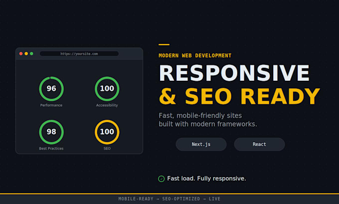 develop a responsive, SEO optimized website using next js and react js