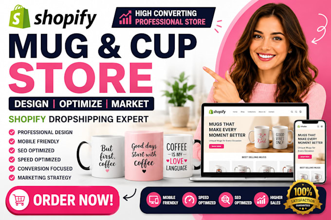 create redesign optimize market your shopify dropshipping mug cup store