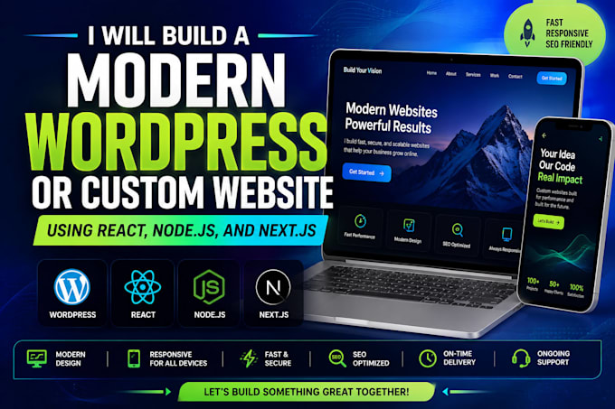 build a modern wordpress or custom website using react, nodejs, and nextjs