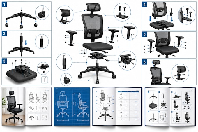 design assembly instruction drawings for user guides and instruction manuals