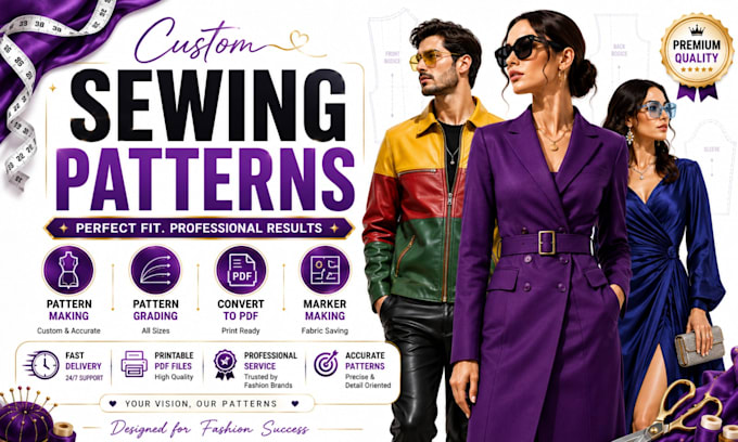 create sewing pattern, clothing pattern and pattern grading for fashion