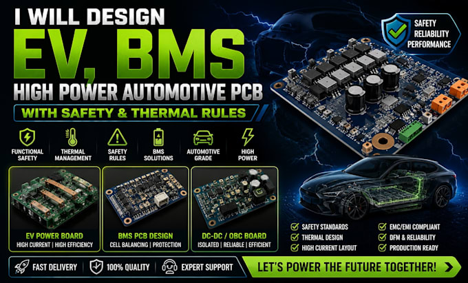 design ev, bms, high power automotive pcb with safety and thermal rules