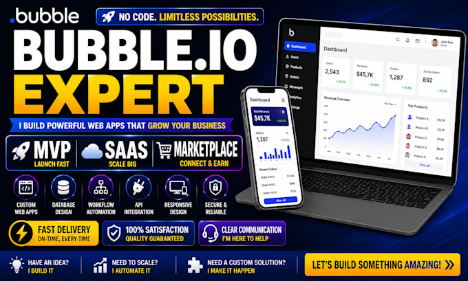 build a bubble io web app saas bubble mvp CRM marketplace web app