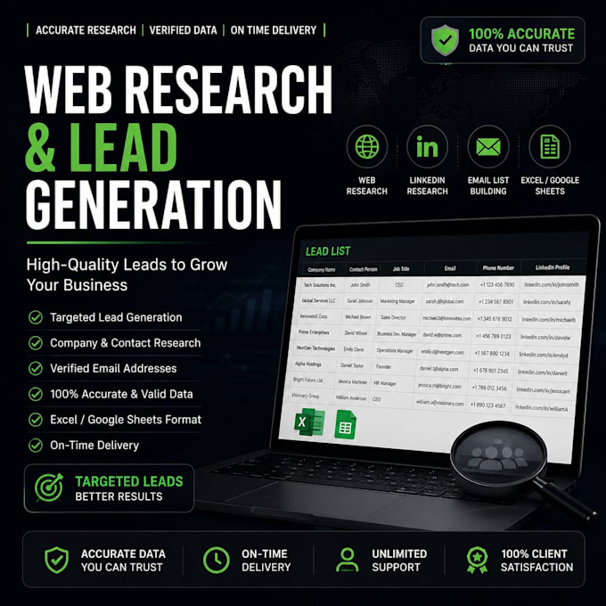 do manual web research, company research and data collection