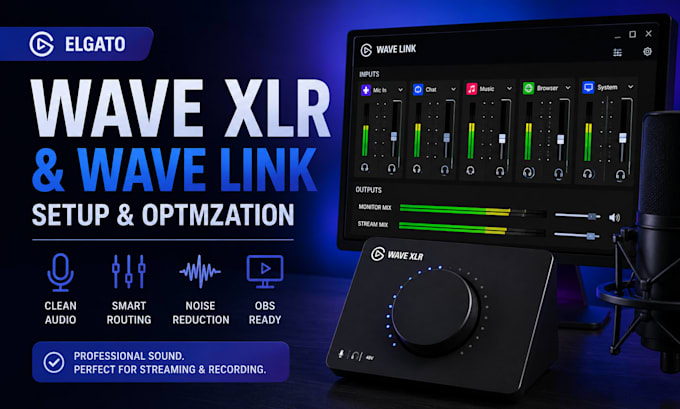 professionally setup elgato wave xlr and wave link for clear broadcast audio