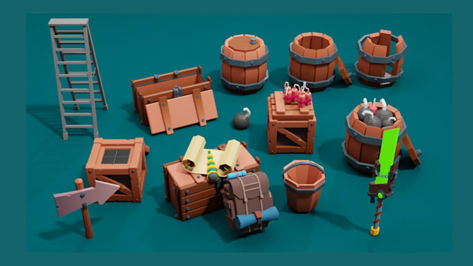 create 3d game props low poly 3d game assets 3d models for ue5 or unity