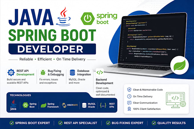 develop, fix, or debug java spring boot rest apis