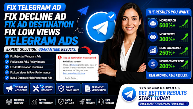 fix telegram ad, fix decline ad, fix ad destination, fix low views telegram ads
