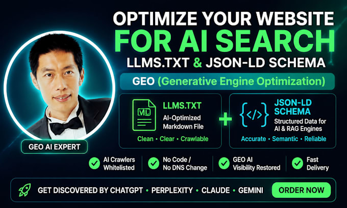 create llms txt and json ld schema for GEO ai search