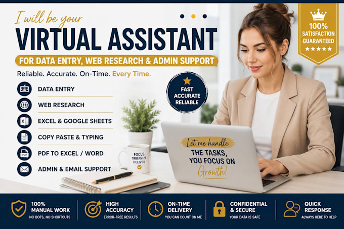 be your virtual assistant for data entry web research and admin tasks