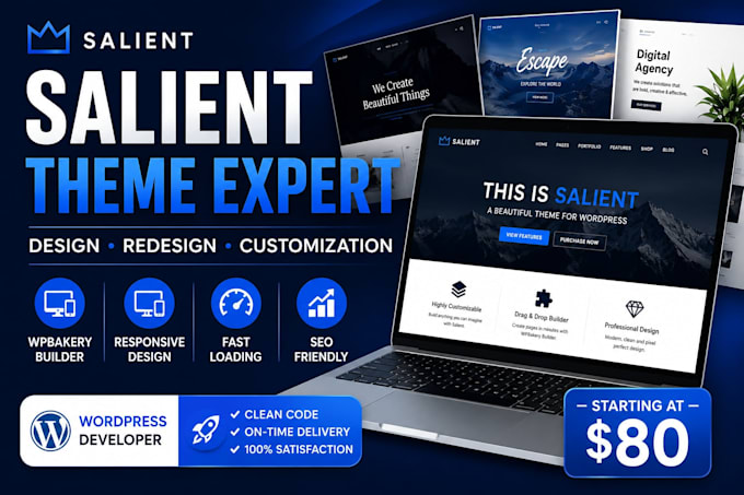 customize, design, redesign your wordpress website using salient theme