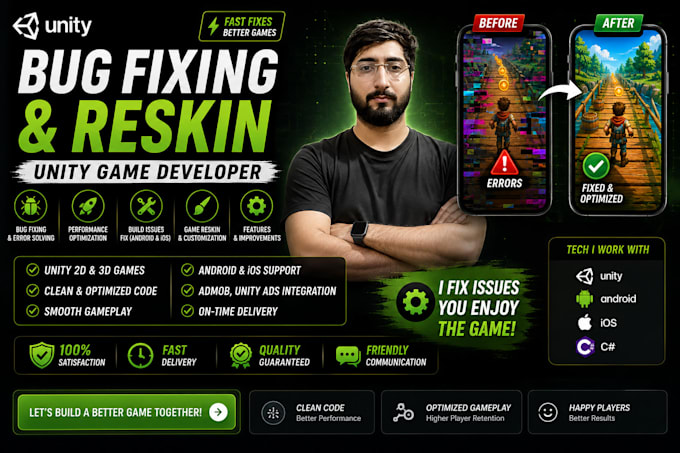 fix unity game bugs, errors, crashes, and optimize performance