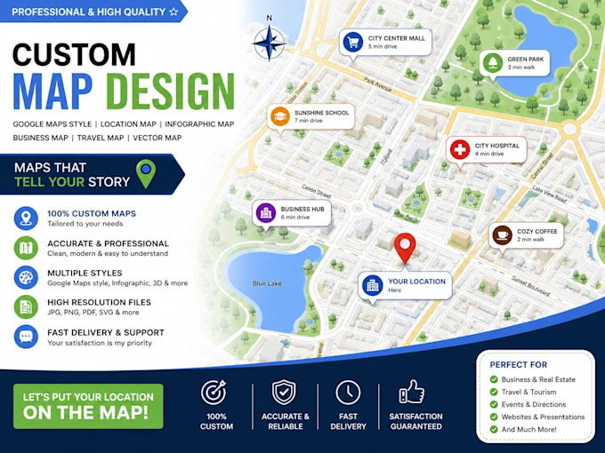 create google maps style map, custom location map, infographic map, business map