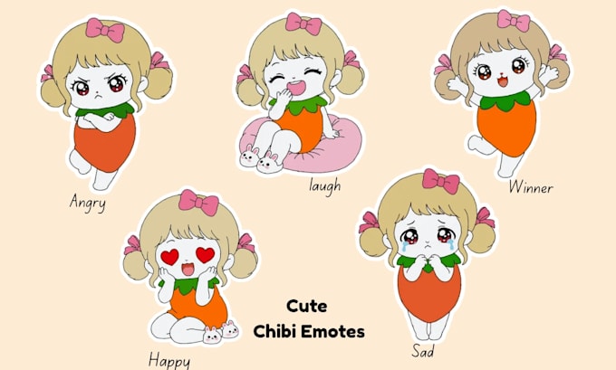 draw custom cute kawaii twitch emotes and sub badges