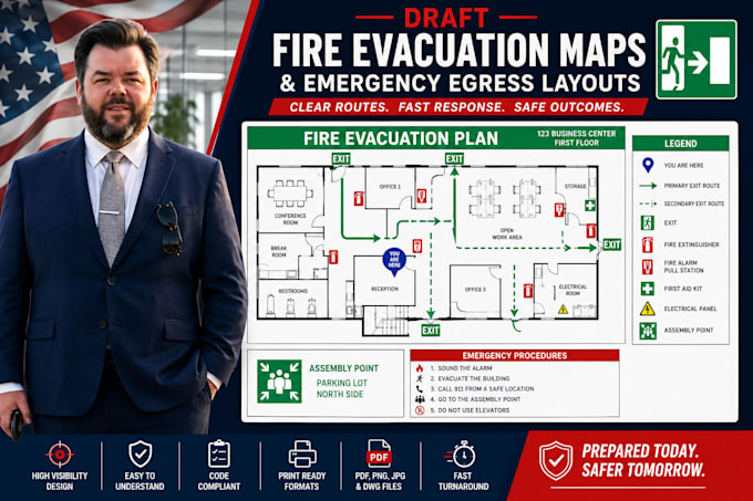 draft fire evacuation maps and emergency egress layouts for your building