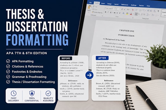 fix and edit thesis, apa, citations, references, footnotes