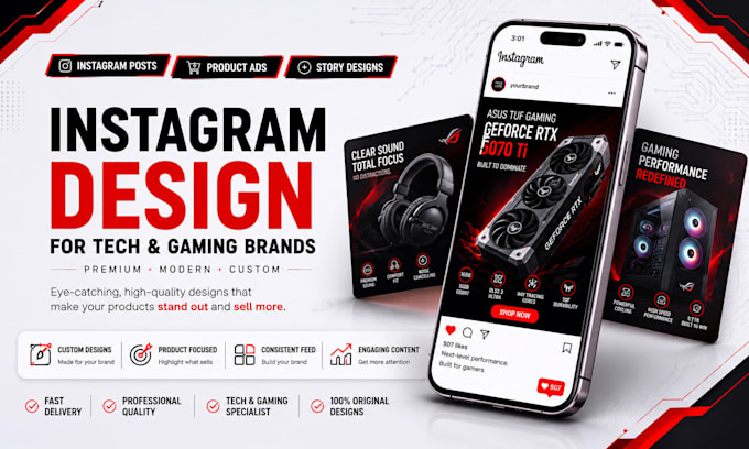 design premium instagram posts for tech and gaming brands