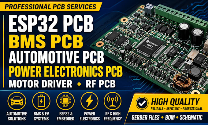 automotive pcb, esp32 pcb, bms pcb, power electronics pcb, motor driver, rf pcb