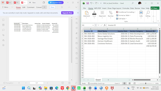 convert PDF to excel, scanned document to excel, and data typing