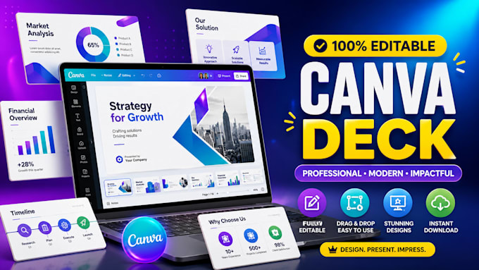 design editable canva powerpoint presentation deck template, brandkit in 24hours