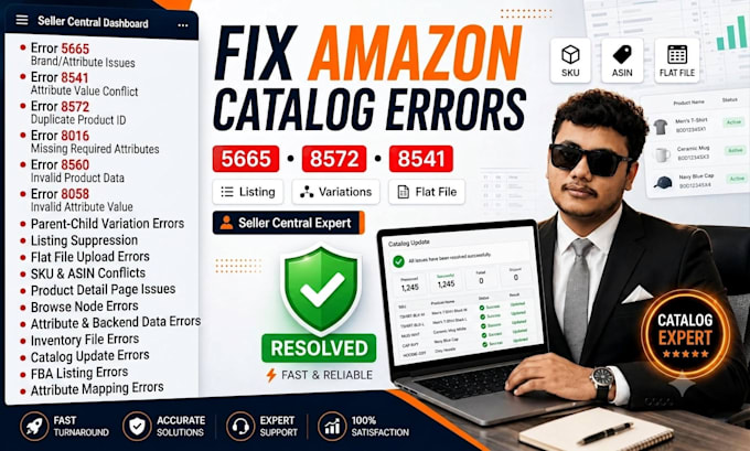 fix amazon error 5665, 8572, 8541, and catalog product listing issues