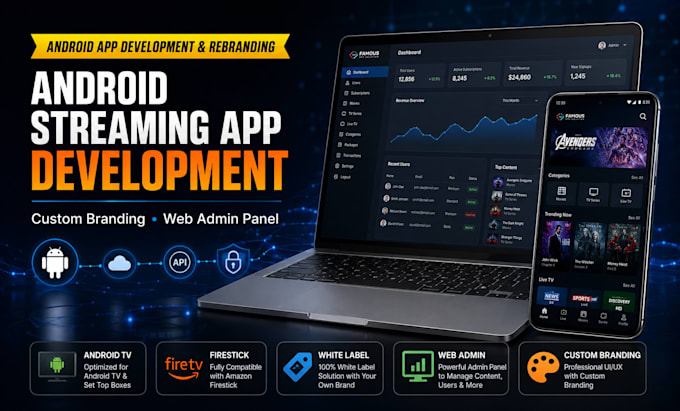 develop and rebrand your android streaming app with web admin panel