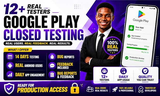 provide 12 mobile app testers for google play close testing with 20 testers