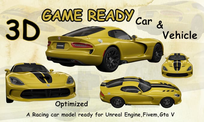 create realistic game ready car vehicle model  optimized for unreal engine unity