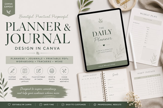 create canva workbook, journal, planner and printable PDF design