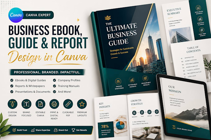 design canva business ebook, digital guide, manual and report