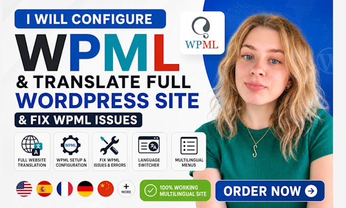 configure wpml and translate full wordpress site using wpml and fix wpml issues
