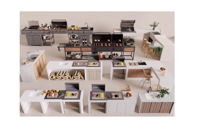 design outdoor kitchen BBQ patio with photorealistic 3d rendering